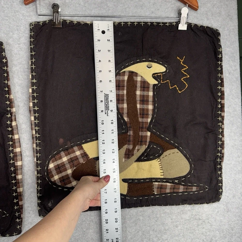 Pottery Barn Kids Cobra Snake Pillow Covers Lot‎ 2 20x20 Wool Blend Brown Plaid